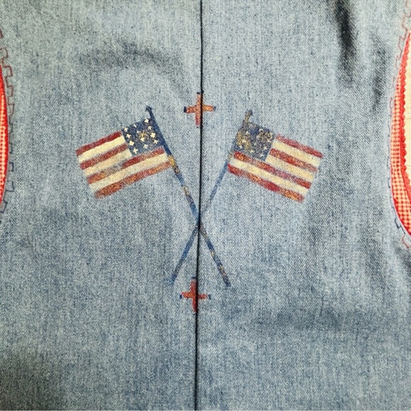 VTG Patricia Wolf Denim Vest Size M Red Gingham Hand Painted American Indian - Picture 8 of 10